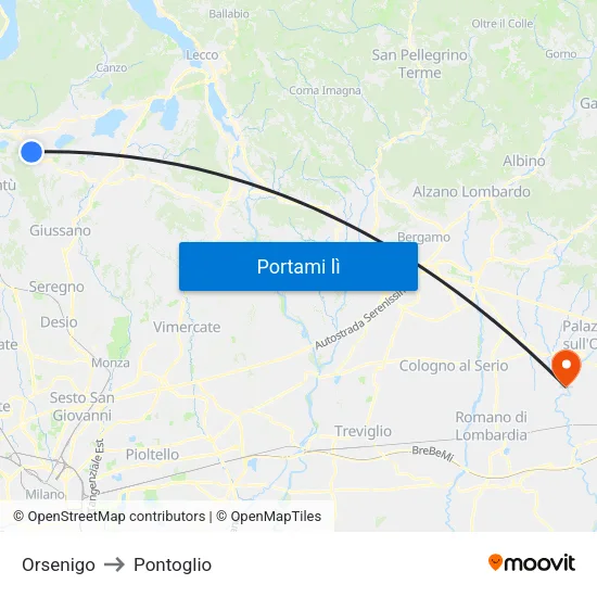 Orsenigo to Pontoglio map