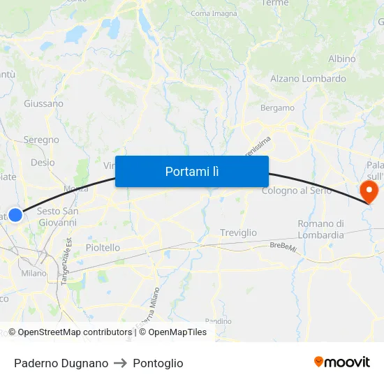 Paderno Dugnano to Pontoglio map