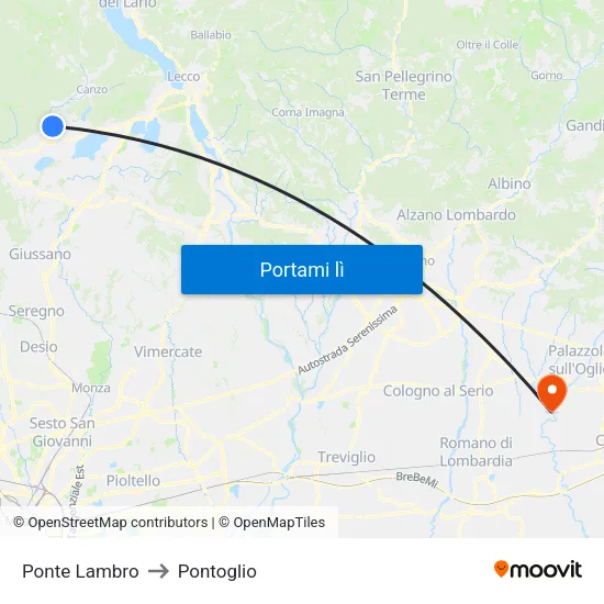 Ponte Lambro to Pontoglio map