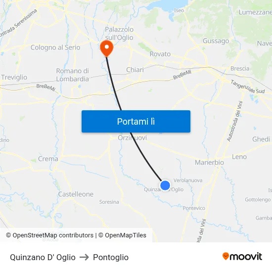 Quinzano D' Oglio to Pontoglio map