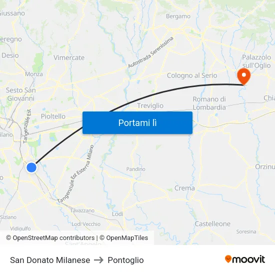 San Donato Milanese to Pontoglio map