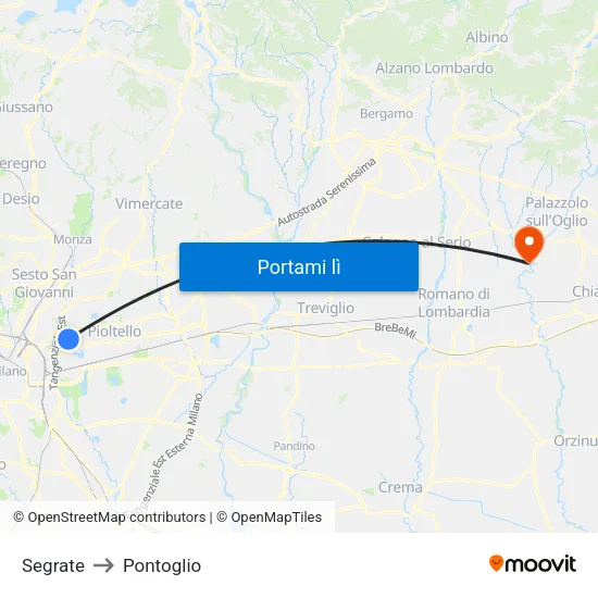 Segrate to Pontoglio map