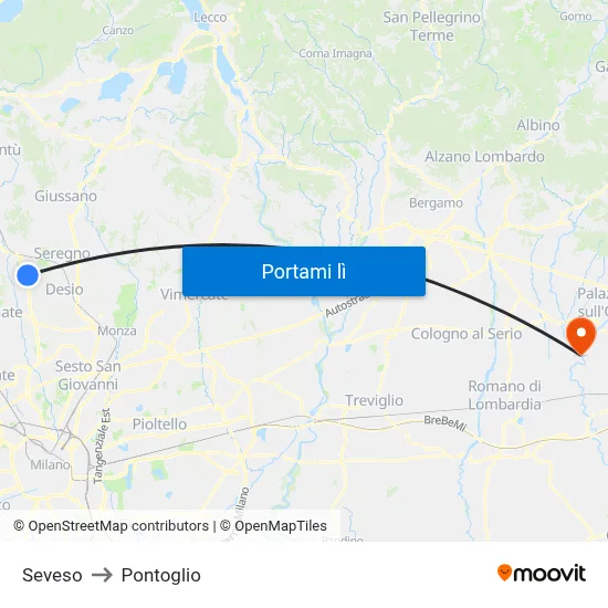 Seveso to Pontoglio map