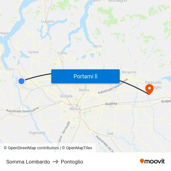 Somma Lombardo to Pontoglio map