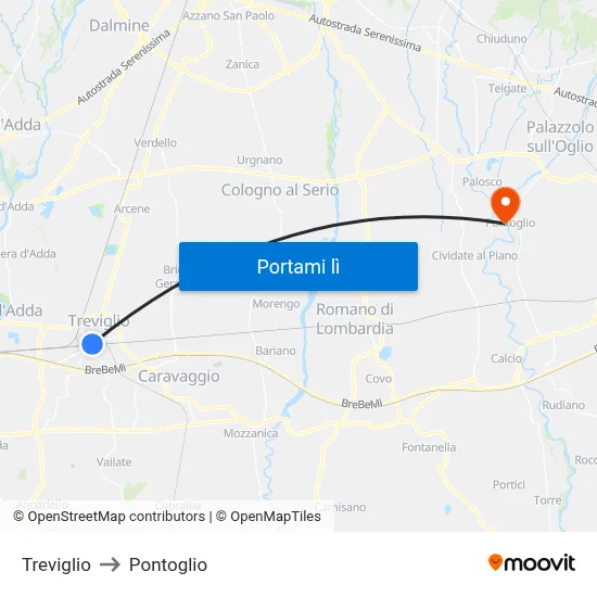 Treviglio to Pontoglio map