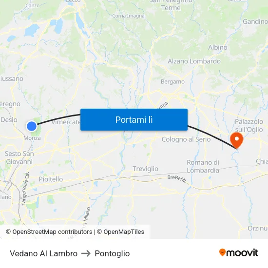 Vedano Al Lambro to Pontoglio map