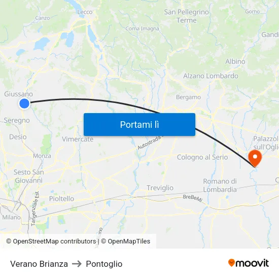 Verano Brianza to Pontoglio map
