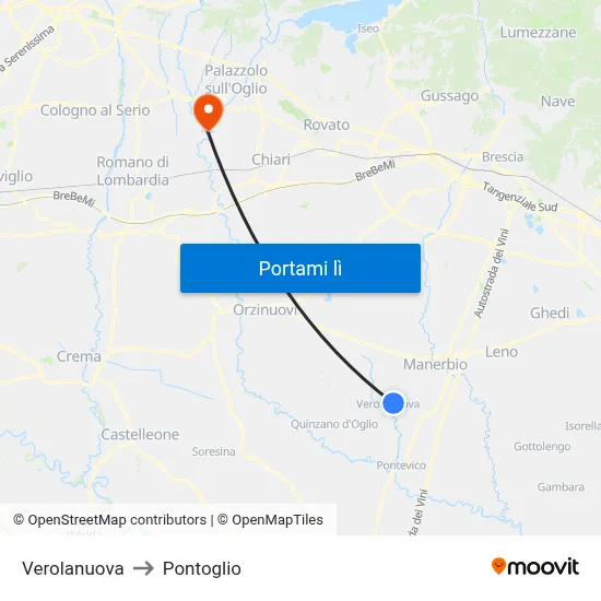 Verolanuova to Pontoglio map