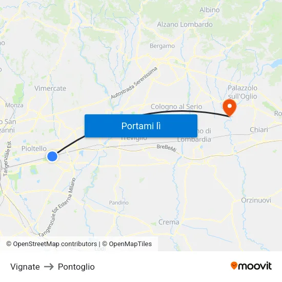Vignate to Pontoglio map