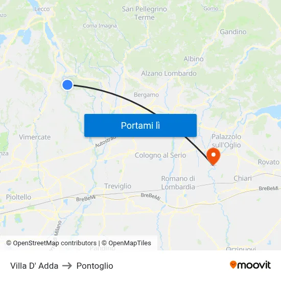 Villa D' Adda to Pontoglio map