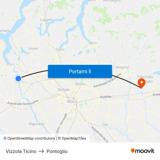 Vizzola Ticino to Pontoglio map