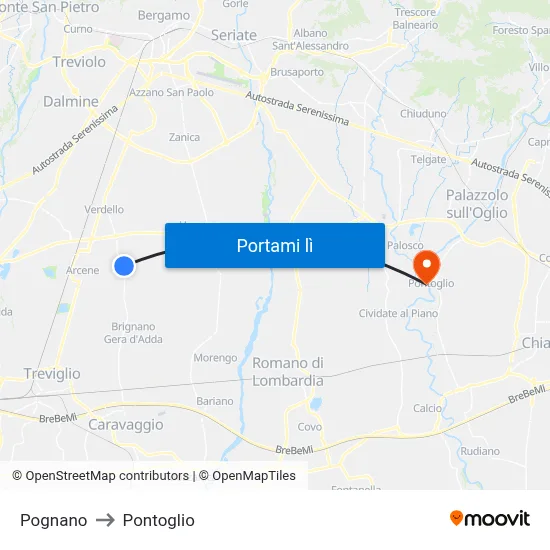 Pognano to Pontoglio map