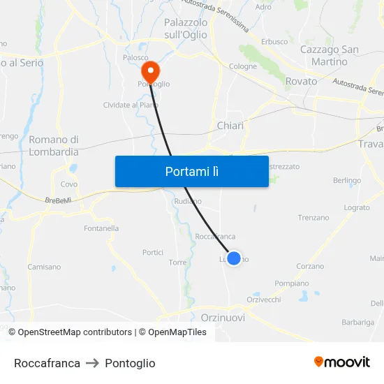 Roccafranca to Pontoglio map