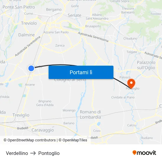 Verdellino to Pontoglio map