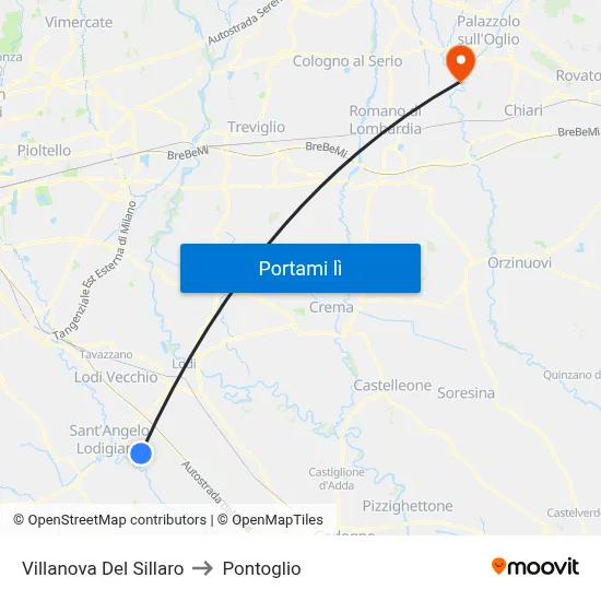 Villanova Del Sillaro to Pontoglio map