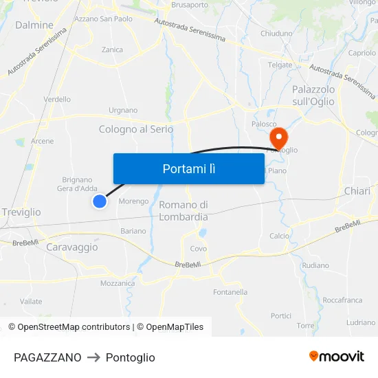 PAGAZZANO to Pontoglio map