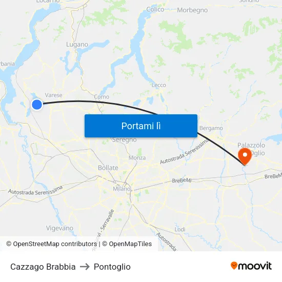 Cazzago Brabbia to Pontoglio map