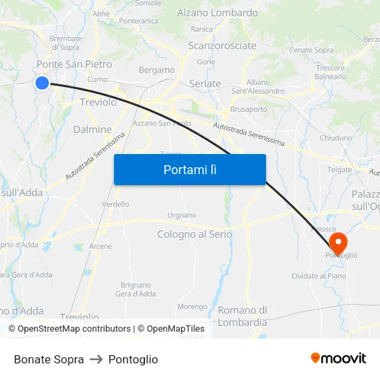Bonate Sopra to Pontoglio map