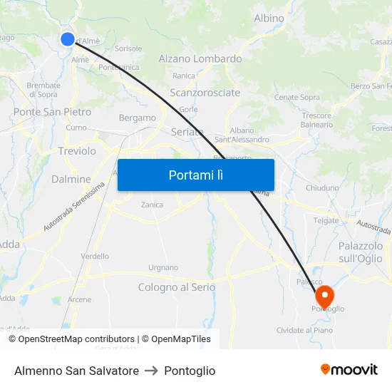 Almenno San Salvatore to Pontoglio map