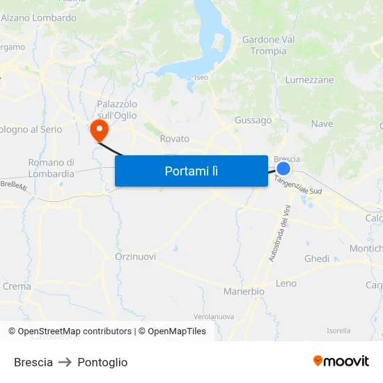Brescia to Pontoglio map