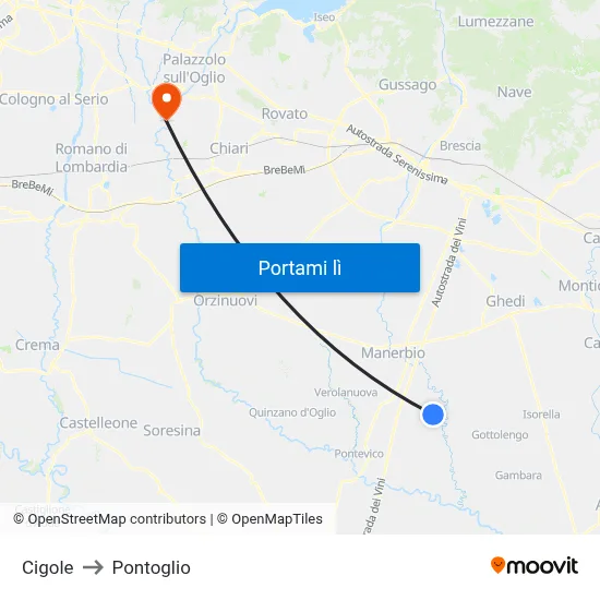 Cigole to Pontoglio map