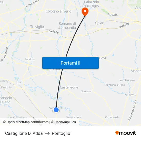 Castiglione D' Adda to Pontoglio map