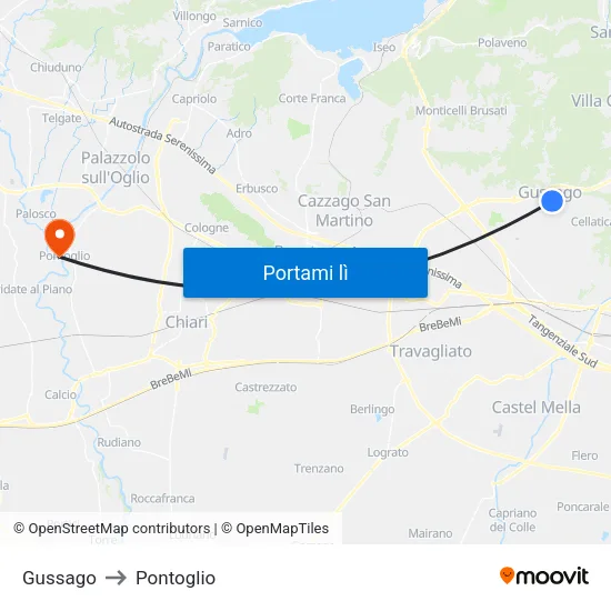 Gussago to Pontoglio map
