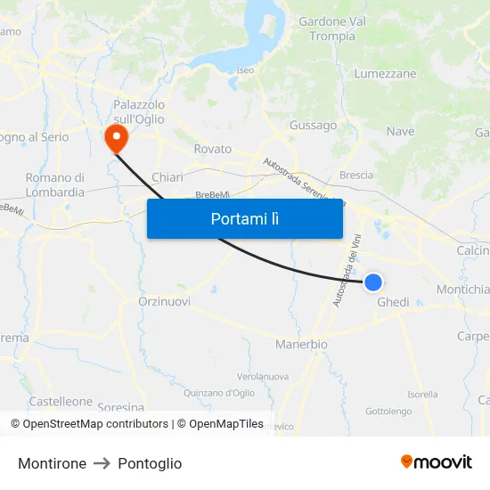 Montirone to Pontoglio map