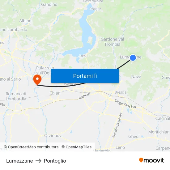 Lumezzane to Pontoglio map