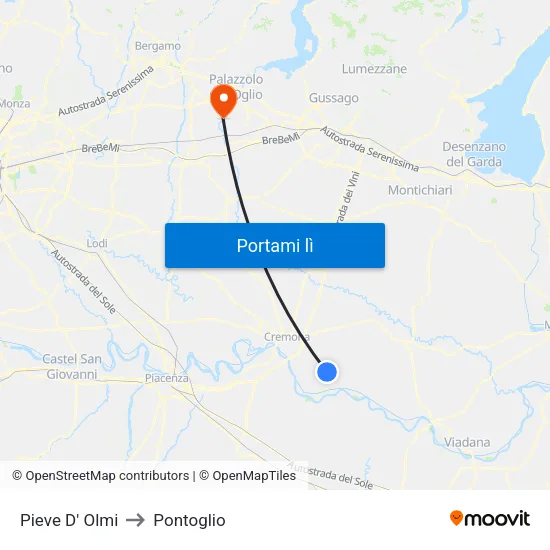 Pieve D' Olmi to Pontoglio map