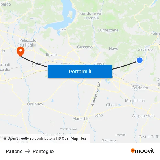 Paitone to Pontoglio map