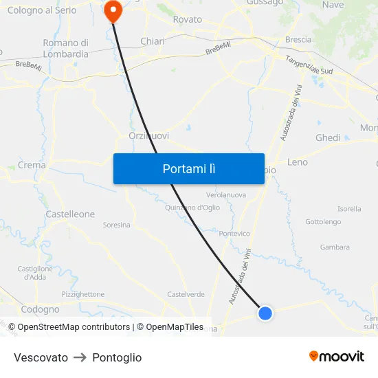 Vescovato to Pontoglio map