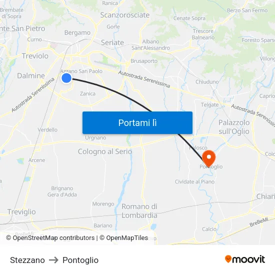 Stezzano to Pontoglio map