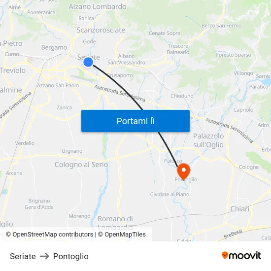 Seriate to Pontoglio map