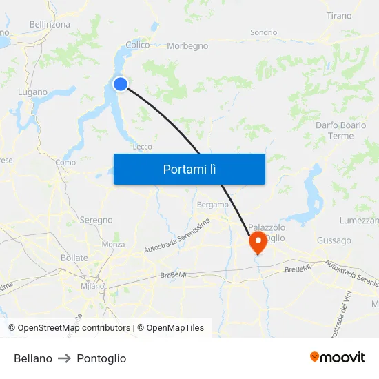 Bellano to Pontoglio map