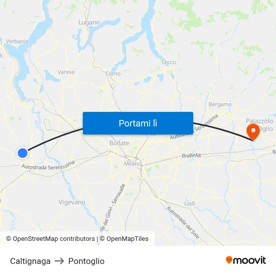 Caltignaga to Pontoglio map