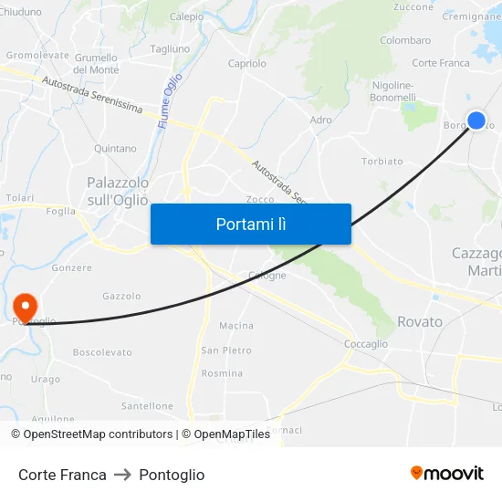 Corte Franca to Pontoglio map