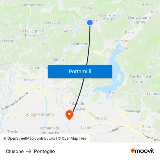 Clusone to Pontoglio map