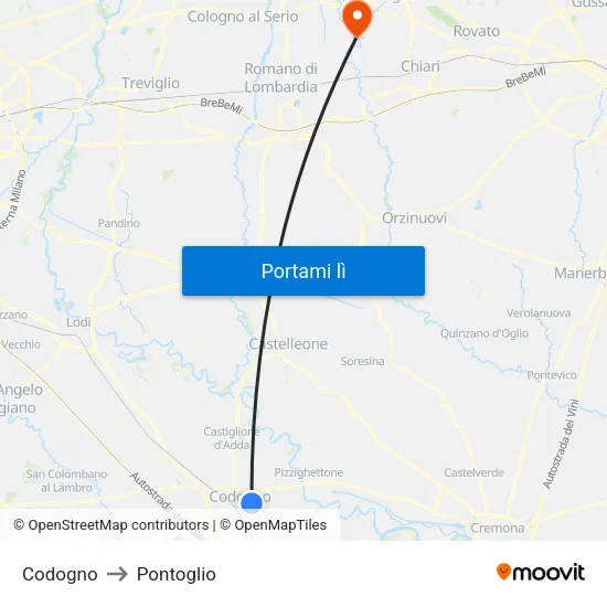 Codogno to Pontoglio map