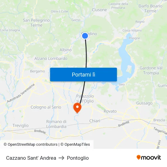 Cazzano Sant' Andrea to Pontoglio map
