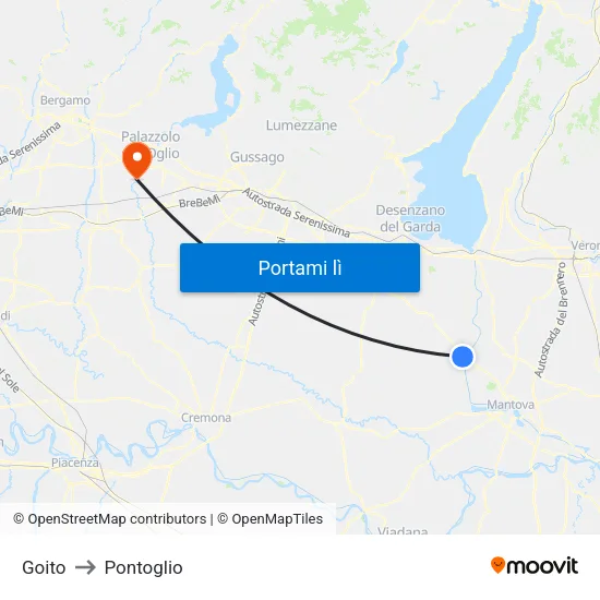 Goito to Pontoglio map