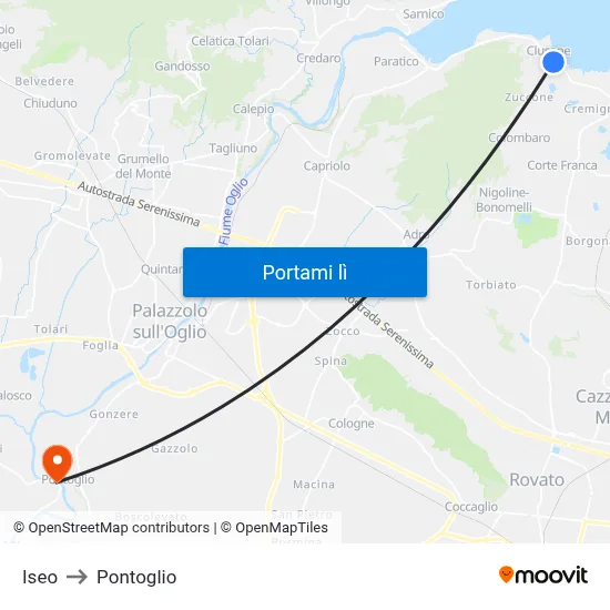 Iseo to Pontoglio map