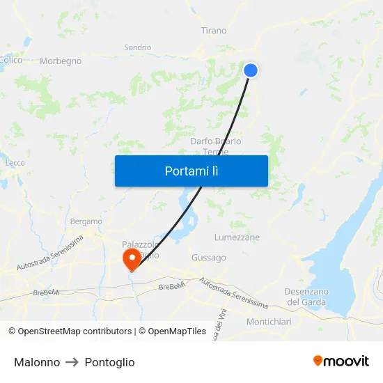 Malonno to Pontoglio map