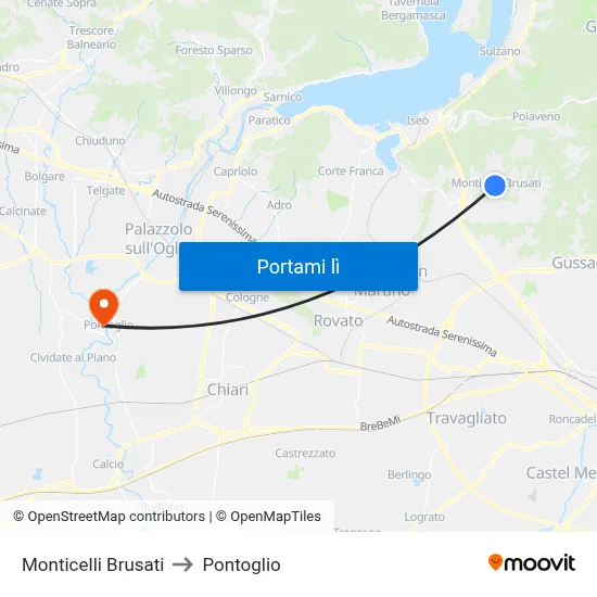 Monticelli Brusati to Pontoglio map