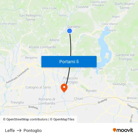 Leffe to Pontoglio map