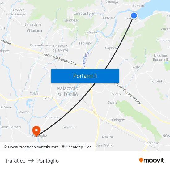 Paratico to Pontoglio map