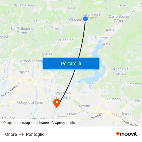 Onore to Pontoglio map