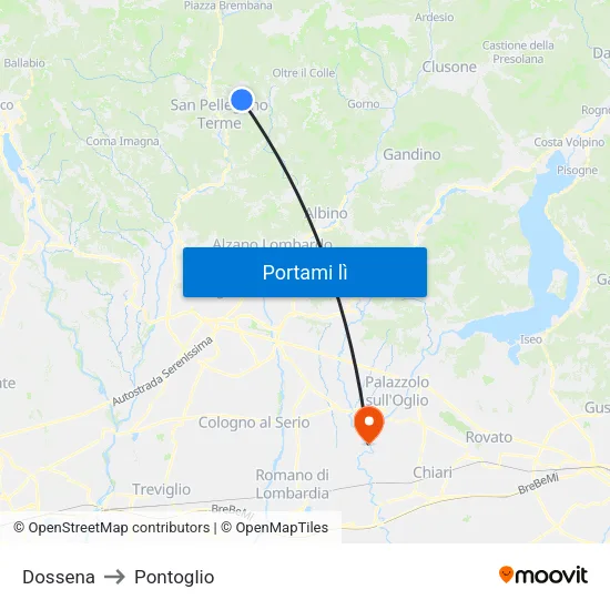 Dossena to Pontoglio map