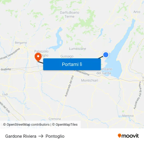 Gardone Riviera to Pontoglio map