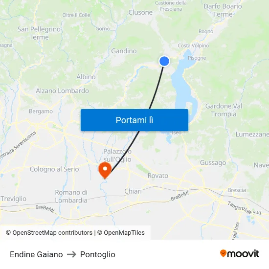 Endine Gaiano to Pontoglio map